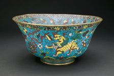 Bowl with Mandarin Ducks, Cranes, Auspicious Creatures..., Ming dynasty, 1st half of 16th cent. Creator: Unknown