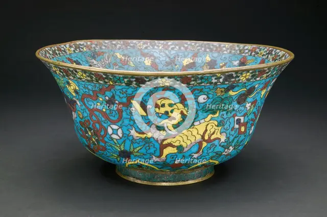 Bowl with Mandarin Ducks, Cranes, Auspicious Creatures..., Ming dynasty, 1st half of 16th cent. Creator: Unknown.
