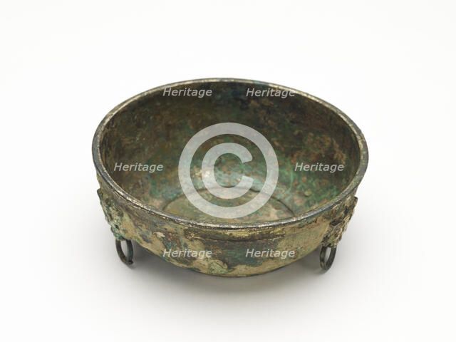 Bowl with masks and ring handles, Han dynasty, 206 BCE-220 CE. Creator: Unknown.