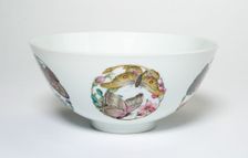 Bowl with Medallionsof Butterflies, Peonies, Chrysanthemums, Peaches..., Qing dynasty (1644-1911). Creator: Unknown