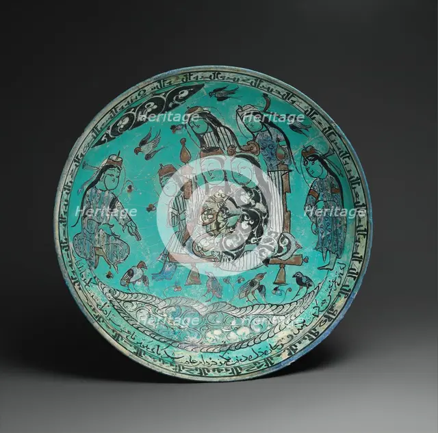 Bowl with a Majlis Scene by a Pond, Iran, dated A.H. 582/ A.D. 1186. Creator: Abu Zayd.
