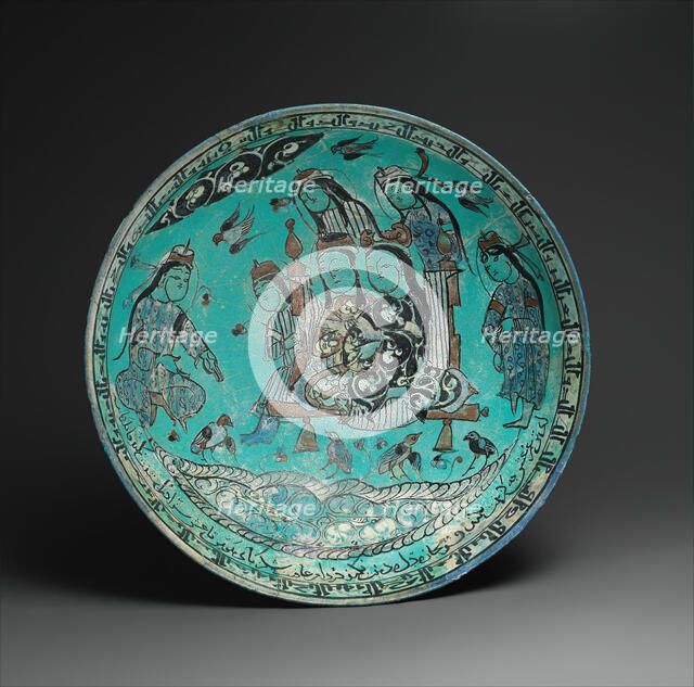 Bowl with a Majlis Scene by a Pond, Iran, dated A.H. 582/ A.D. 1186. Creator: Abu Zayd.