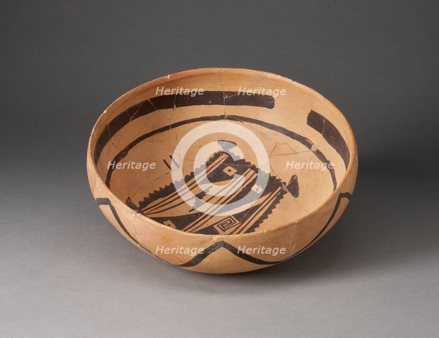 Bowl with Abstract, Geometric Rendering of Blanket on Interior, 1400/1600. Creator: Unknown.