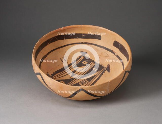 Bowl with Abstract, Geometric Rendering of Blanket on Interior, 1400/1600. Creator: Unknown.