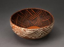 Bowl with Black Interlocking Lattice on Interior, and White Interlocking Squared Spirals..., AD 1300 Creator: Unknown
