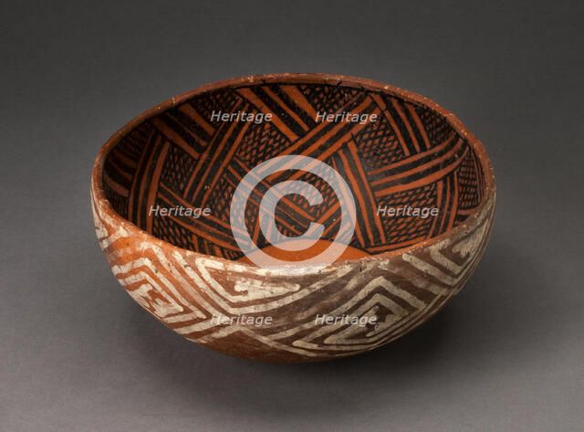 Bowl with Black Interlocking Lattice on Interior, and White Interlocking Squared Spirals..., AD 1300 Creator: Unknown.
