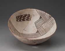 Bowl with Bold, Irregular Geometric Bands of Stripes, Zigzag, and Checkerboard Motifs, A.D. 850/950. Creator: Unknown