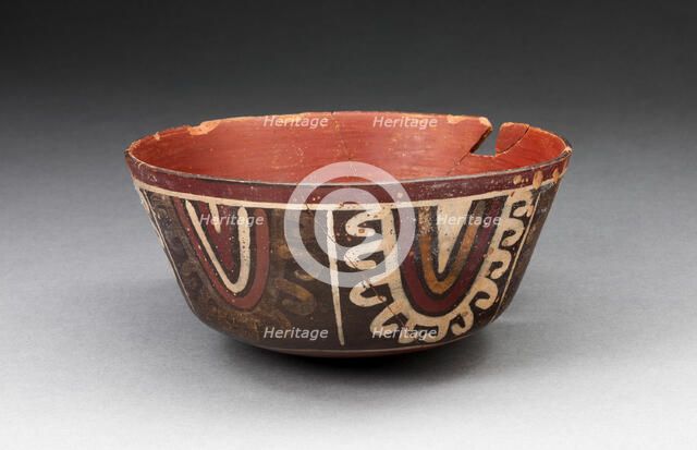 Bowl with Concentric Half-Circle Motifs Descending from Rim, 180 B.C./A.D. 500. Creator: Unknown.
