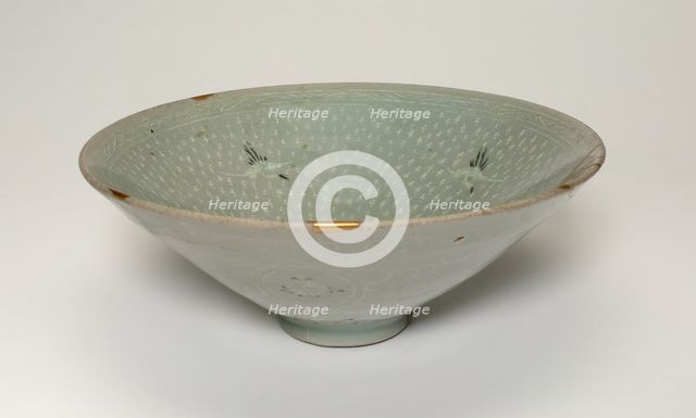 Bowl with Cranes and Chrysanthemum Flower Heads, Korea, Goryeo dynasty, late 14th century. Creator: Unknown.