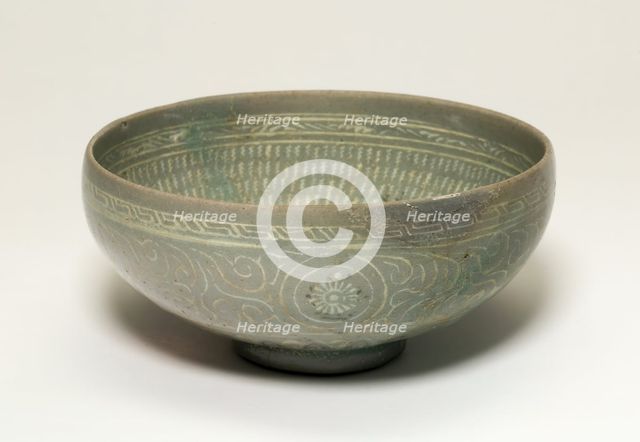 Bowl with Cranes and Chrysanthemum Flower Heads, Korea, Goryeo dynasty, late 14th century. Creator: Unknown.