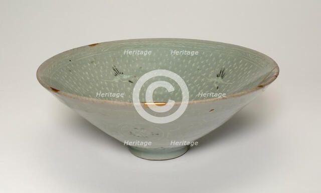 Bowl with Cranes and Chrysanthemum Flower Heads, Korea, Goryeo dynasty, late 14th century. Creator: Unknown.