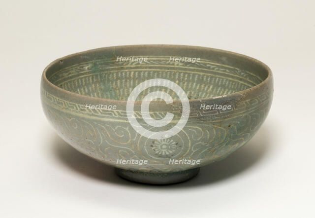 Bowl with Cranes and Chrysanthemum Flower Heads, Korea, Goryeo dynasty, late 14th century. Creator: Unknown.