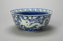 Bowl with Dragons, Peony Scrolls, and Band of Lingzhi..., Ming dynasty, Jiajing reign (1522-1566). Creator: Unknown
