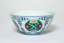 Bowl with Floral Medallions and Stems, Qing dynasty (1644-1911), c. 19th century. Creator: Unknown
