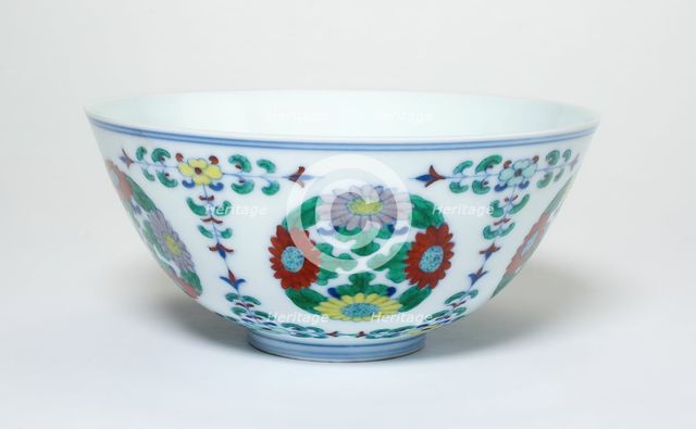 Bowl with Floral Medallions and Stems, Qing dynasty (1644-1911), Yongzheng reign (1723-1735). Creator: Unknown.