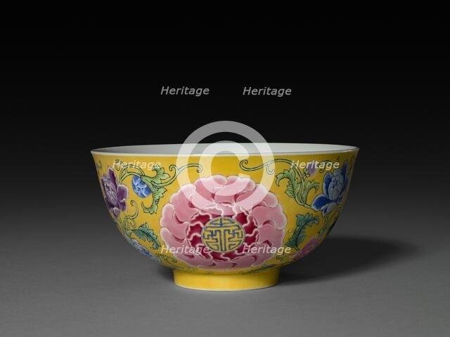Bowl with Floral Sprays and Inscribed Medallions, 19th Century. Creator: Unknown.