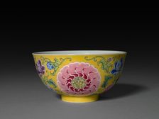 Bowl with Floral Sprays and Inscribed Medallions, 19th Century. Creator: Unknown