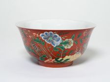 Bowl with Flowers on a Coral-Red Ground, Qing dynasty, Yongzheng reign, (1723-1735). Creator: Unknown