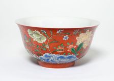 Bowl with Flowers on a Coral-Red Ground, Qing dynasty, Yongzheng reign mark (1723-1735). Creator: Unknown