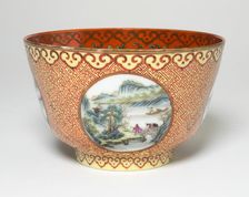 Bowl with Four Panels of Landscape Scenes, Qing dynasty (1644-1911), probably 19th century. Creator: Unknown