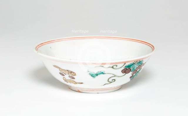 Bowl with Foxes and Grapes, Ming dynasty (1368-1644), Jiajing reign mark and period (1522-1566). Creator: Unknown.