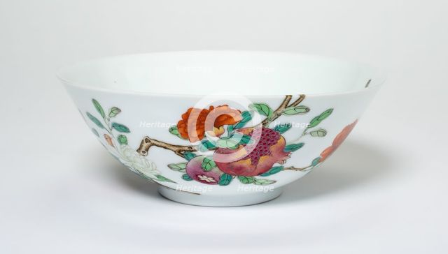 Bowl with Fruiting and Flowering Pomegranate Sprays, Qing dynasty, Qianlong reign (1736-1795). Creator: Unknown.