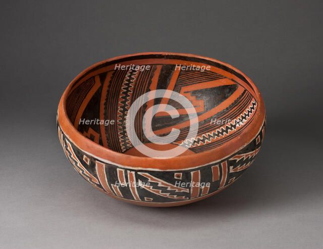 Bowl with Geometric Black-and-White Motifs on Interior and Exterior Survace, A.D. 1300/1400. Creator: Unknown.