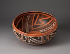 Bowl with Geometric Black-and-White Motifs on Interior and Exterior Survace, A.D. 1300/1400. Creator: Unknown