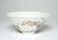 Bowl with Goats among Flowering Peonies, Pomegrenates..., Qing dynasty, Daoguang reign (1821-1850). Creator: Unknown