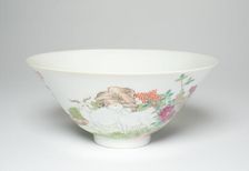 Bowl with Goats among Flowering Peonies, Pomegrenates..., Qing dynasty, Daoguang reign (1821-1850). Creator: Unknown