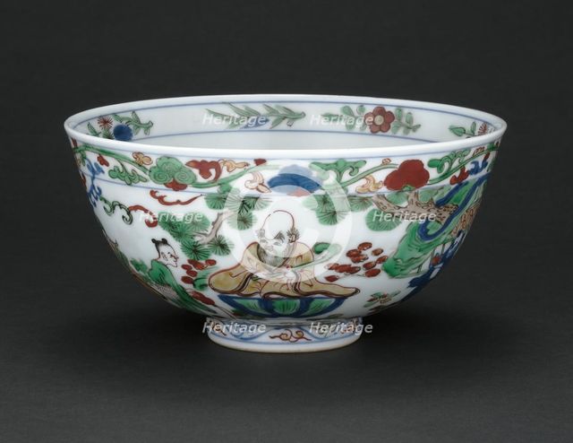 Bowl with God of Longevity (Shoulao) and Eight Daoist Immortals, Ming dynasty, (1572-1620). Creator: Unknown.