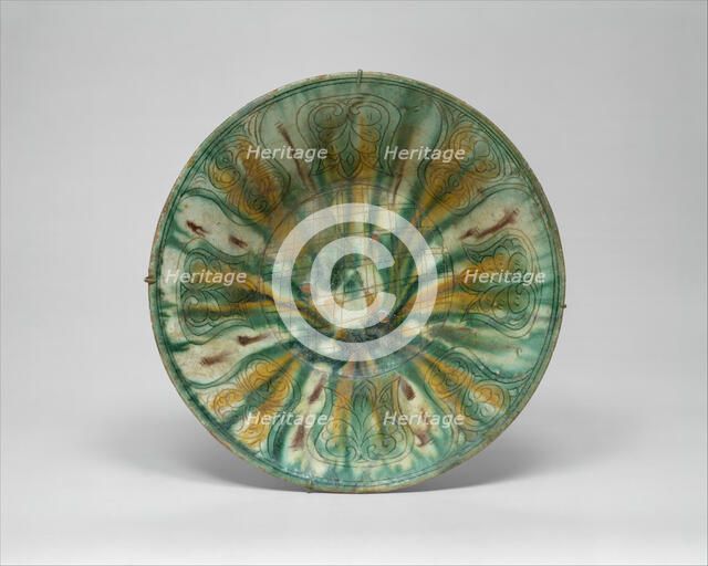 Bowl with Green, Yellow, and Brown Splashed Decoration, Iran, 10th century. Creator: Unknown.