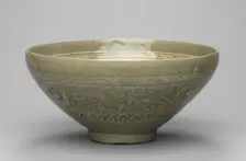 Bowl with Inlaid Waterfowl, Willow, and Reed Design, 1300s. Creator: Unknown