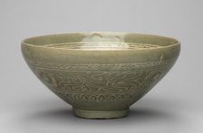 Bowl with Inlaid Waterfowl, Willow, and Reed Design, 1300s. Creator: Unknown