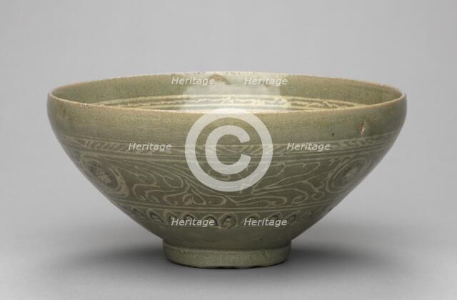 Bowl with Inlaid Waterfowl, Willow, and Reed Design, 1300s. Creator: Unknown.