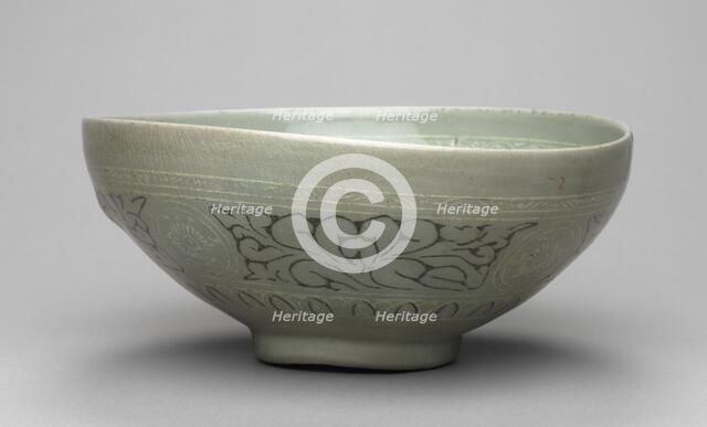 Bowl with Inlaid Chrysanthemum and Lychee Design, 1300s. Creator: Unknown.