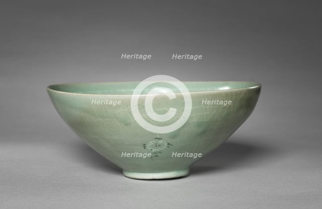 Bowl with Inlaid Chrysanthemum and Peony Design, 1100s-1200s. Creator: Unknown.