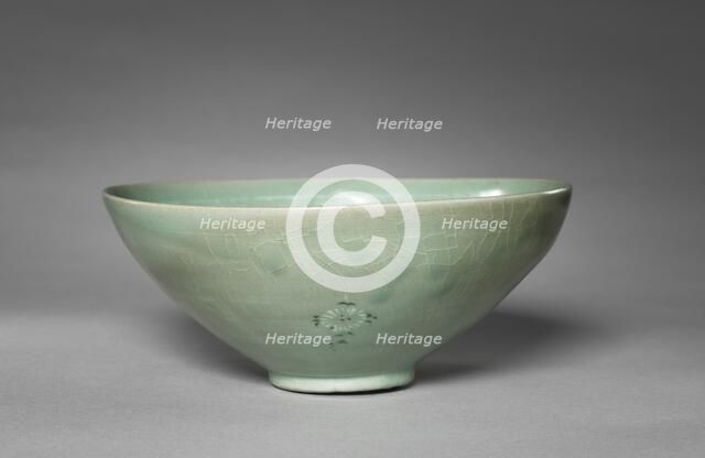 Bowl with Inlaid Chrysanthemum and Peony Design, 1100s-1200s. Creator: Unknown.