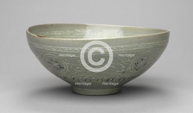 Bowl with Inlaid Cranes and Clouds Design, 1200s-1300s. Creator: Unknown.