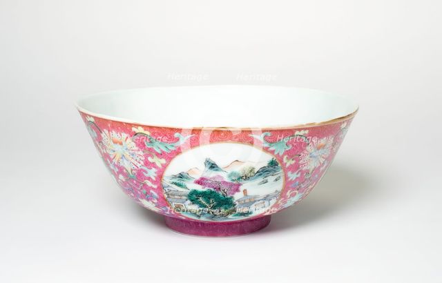 Bowl with Landscapes, Medallions, and Stylized Flowers, Qing dynasty, Qianlong reign (1736-1795). Creator: Unknown.