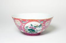 Bowl with Landscapes, Medallions, and Stylized Flowers, Qing dynasty, Qianlong reign (1736-1795). Creator: Unknown