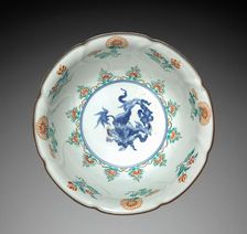 Bowl with Lion (Kara-shisi) and Floral Decoration: Kakiemon Type, 18th century. Creator: Unknown