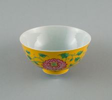 Bowl with Peony and Scrolling Peony Stems, Qing dynasty, Kangxi yuzhi mark and period, c. 1716-1722. Creator: Unknown