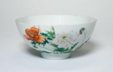 Bowl with Peony Flowers, Qing dynasty (1644-1911), Yongzheng reign mark and period (1723-1735). Creator: Unknown