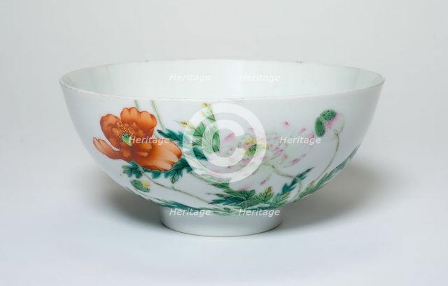 Bowl with Peony Flowers, Qing dynasty (1644-1911), Yongzheng reign mark and period (1723-1735). Creator: Unknown.