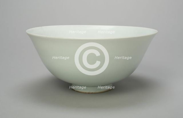 Bowl with Peony Scrolls, Thunderbolt (Vajra) Symbol, and Characters Shufu..., Yuan dynasty, 1300/50. Creator: Unknown.