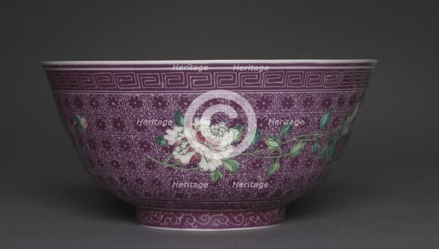 Bowl with Peony Sprays on Diaper Ground (exterior); Chrysanthemum Sprays (interior), 1736-1795. Creator: Unknown.