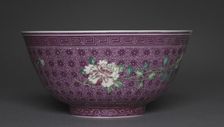 Bowl with Peony Sprays on Diaper Ground (exterior); Chrysanthemum Sprays (interior), 1736-1795. Creator: Unknown