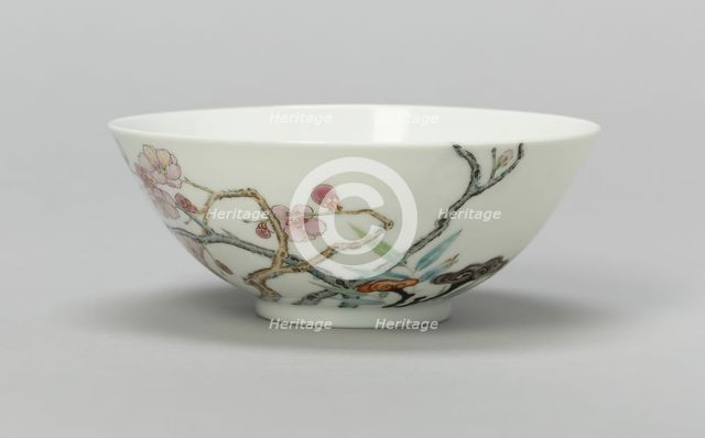 Bowl with Plum, Peach, Bamboo, and Lingzhi Mushrooms, Qing dynasty, Yongzheng reign (1723-1735). Creator: Unknown.