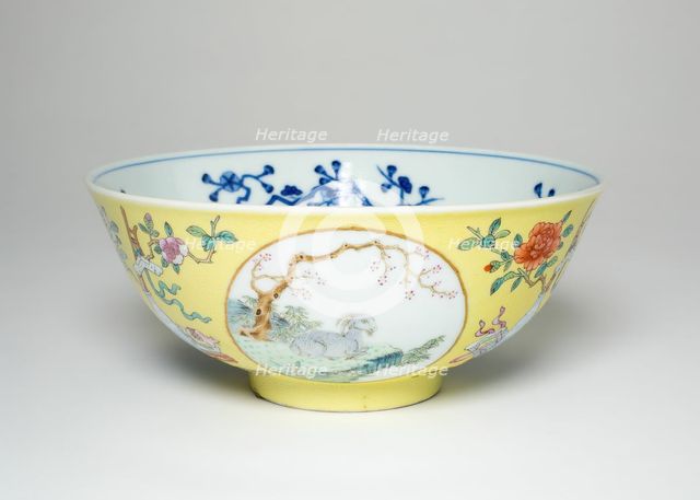 Bowl with Six Goats, Qing dynasty (1644-1911), Daoquang reign mark and period (1821-1850). Creator: Unknown.